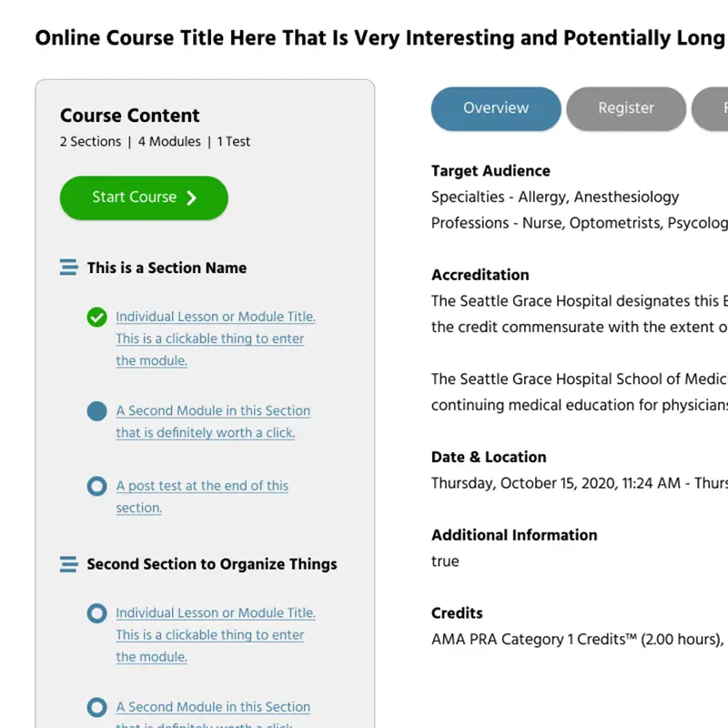 Gallery Image - Software screen showing an online course listing