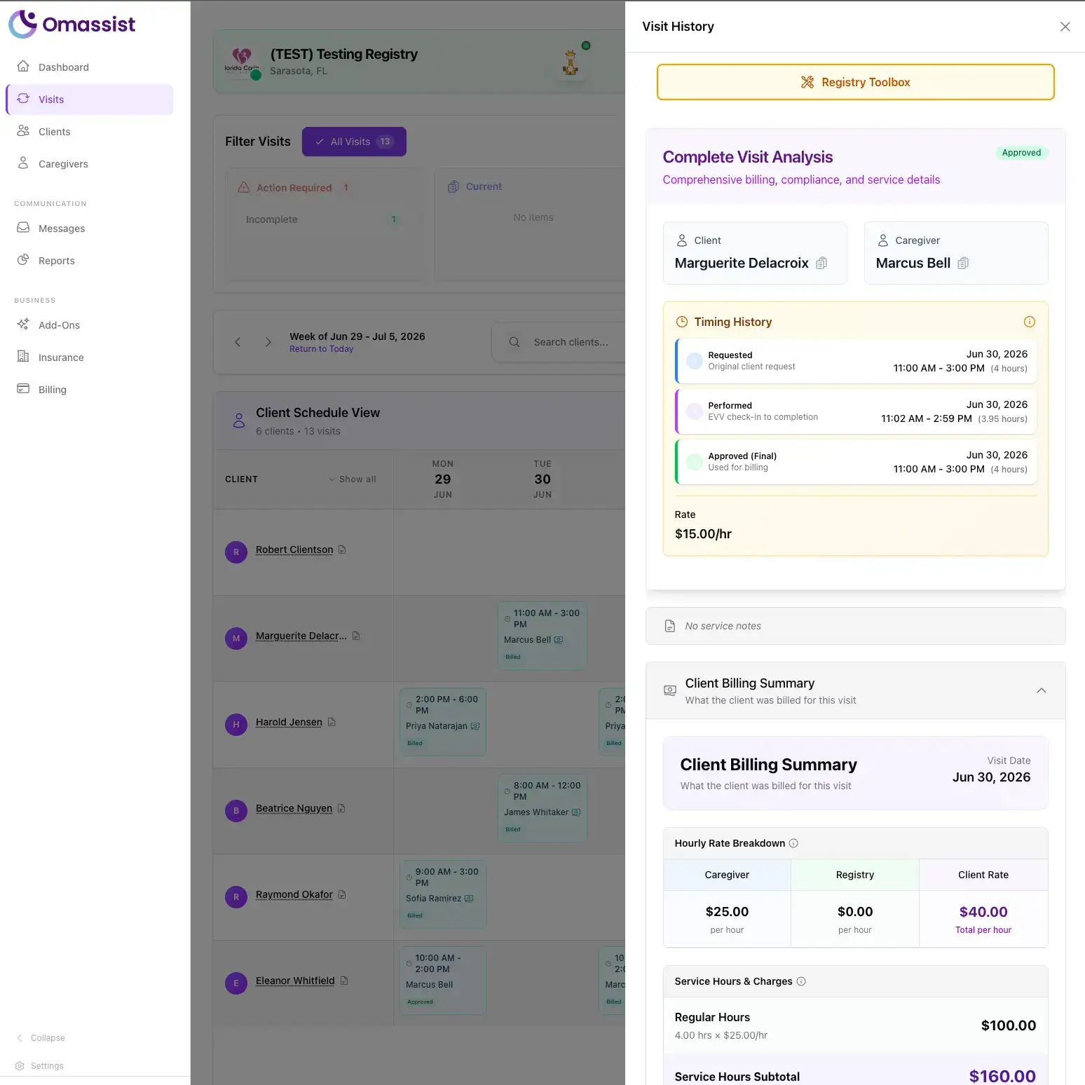 Gallery Image - Software screen showing schedule and billing details
